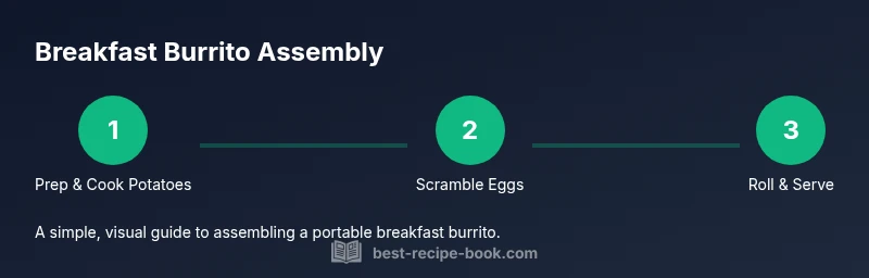Process diagram showing three steps to assemble a breakfast burrito