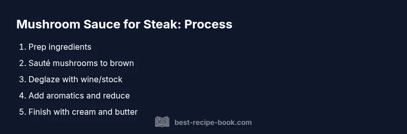Process infographic showing steps to make mushroom sauce for steak