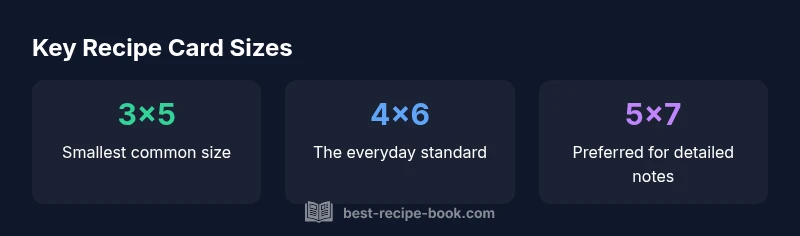 infographic showing common recipe card sizes 3x5, 4x6, and 5x7