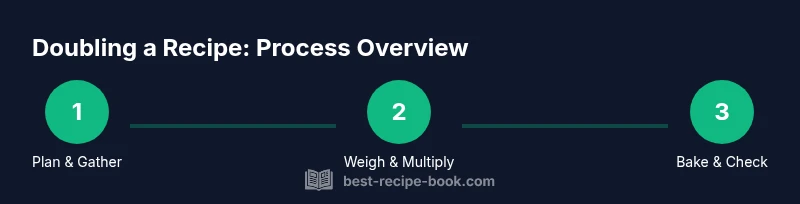 Process diagram showing steps to double a baking recipe