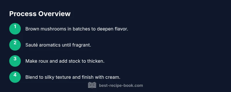 Process infographic showing steps to make cream of mushroom soup