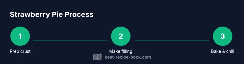 Process diagram showing crust preparation, filling, and baking for strawberry pie
