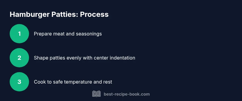 Infographic showing three steps to make hamburger patties: prepare, shape, cook