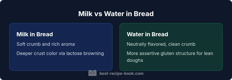 Comparison infographic of milk vs water in bread dough