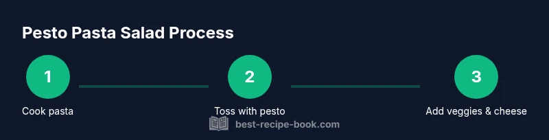 Infographic showing a 3-step process for making pesto pasta salad